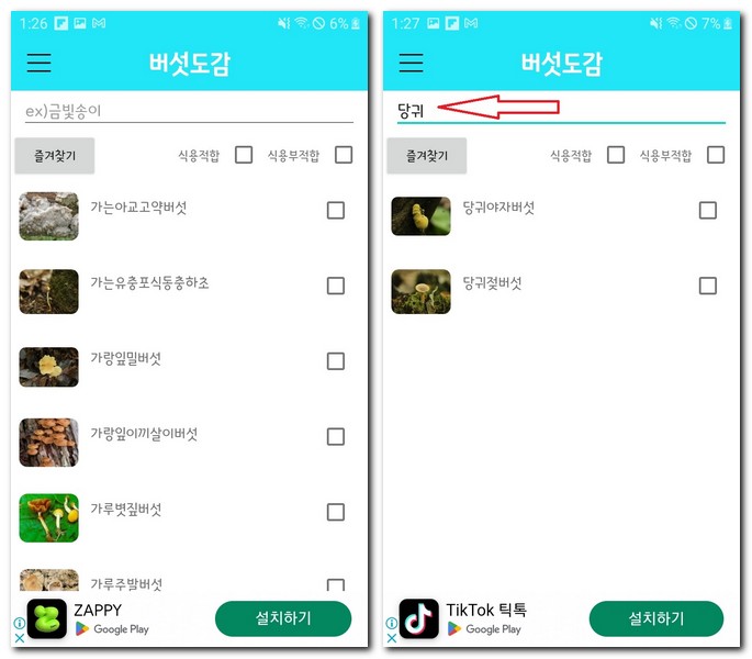 버섯 종류 사진과 이름 찾기 어플로 하는 법