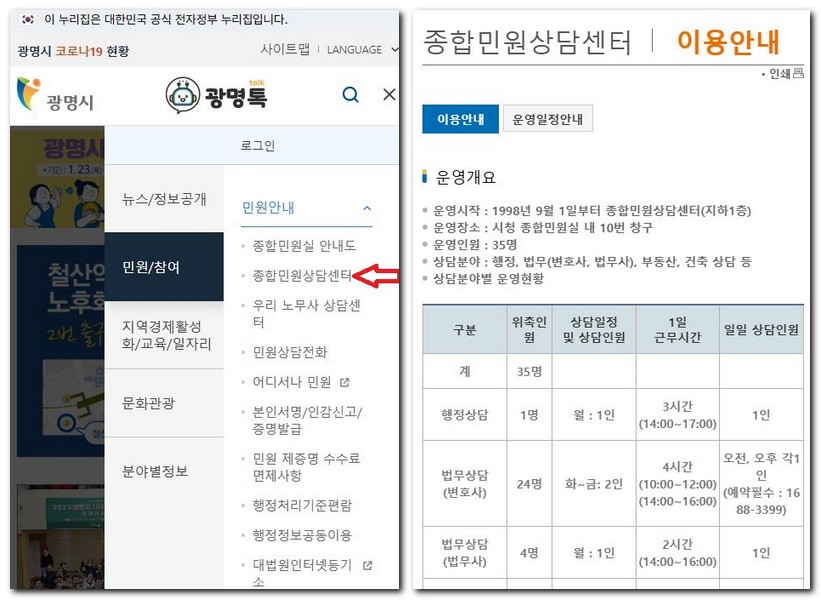 광명시 무료법률상담소 센터 상담실 찾는 방법